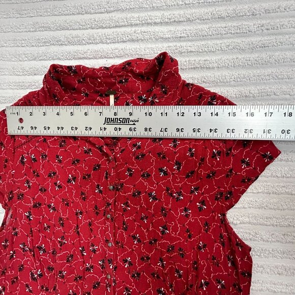 Free People Womens Debby Dot Romper Size Medium Red Floral Short Sleeve Casual - Picture 5 of 9